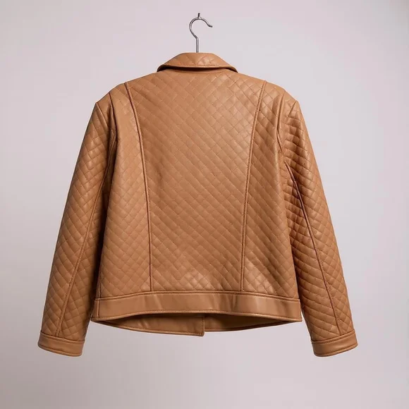 Tan Leather Jacket Size Large Vegan Leather EUC - Picture 5 of 10